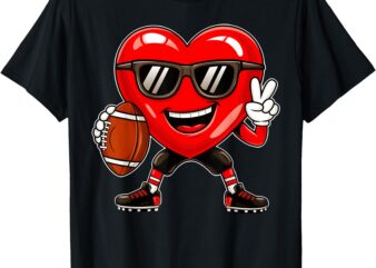 Boys Valentine’s Day Heart Playing Football Boys Girls Kids T-Shirt