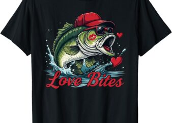 Boys Valentines Fishing Bass Valentine Love Funny Men Kids T-Shirt