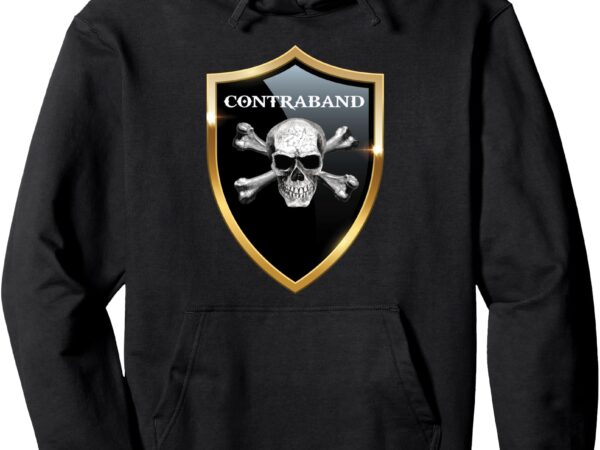 Contraband – pirate – skull & bones – shield logo pullover hoodie t shirt vector file