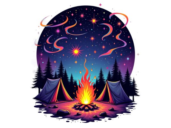 Colourful vintage camping t-shirt design download instantly retro vintage t-shirt