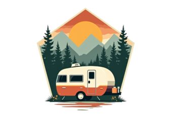 Camping Retro Watercolour Illustration