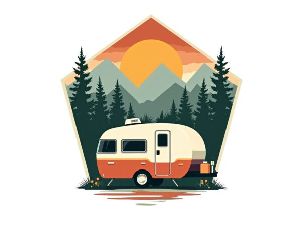 Camping retro watercolour illustration t shirt vector file