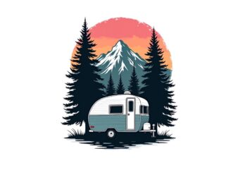 Camping Retro Watercolour Illustration T-shirt design – download instantly for POD Business