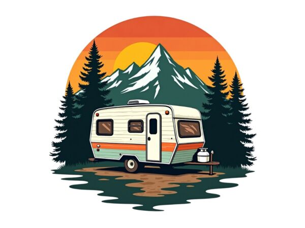 Trendy retro camping graphics t-shirt design jpeg & png designs – download instantly