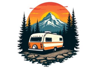 Colourful Vintage Camping t-shirt design download instantly Retro Vintage T-shirt