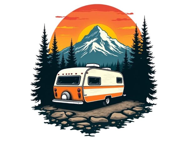 Colourful vintage camping t-shirt design download instantly retro vintage t-shirt