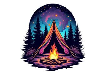 Camping Retro Watercolour Illustration T-shirt design