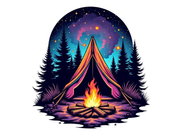 Camping retro watercolour illustration t-shirt design