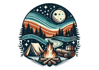 Camping Retro Watercolour Illustration T-shirt design