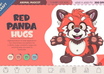 Cartoon Red Panda hugs. T-Shirt, PNG, SVG.