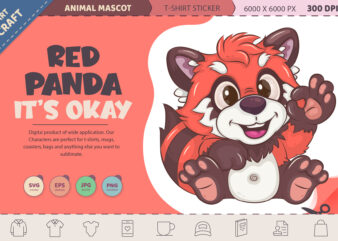 Cartoon Red Panda, it’s okay. T-Shirt, PNG, SVG.