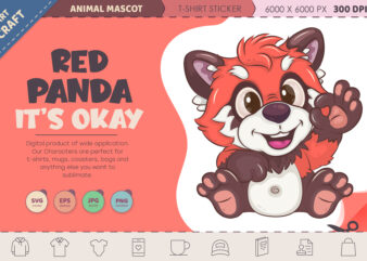 Cartoon red panda, it's okay. t-shirt, png, svg.