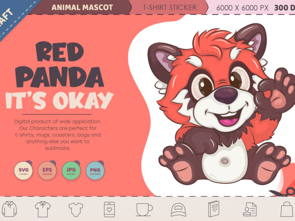 Cartoon red panda, it’s okay. t-shirt, png, svg.