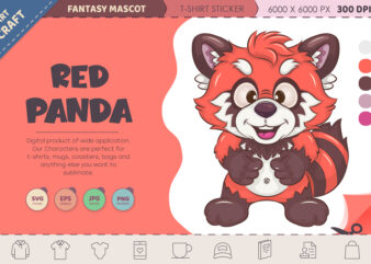 Cute cartoon Red Panda. T-Shirt, PNG, SVG.