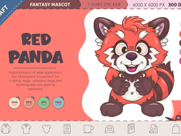 Cute cartoon red panda. t-shirt, png, svg.