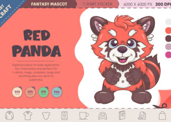 Cute cartoon Red Panda. T-Shirt, PNG, SVG.