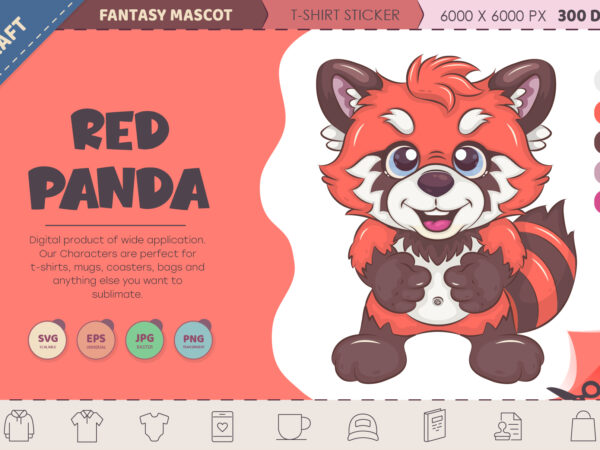 Cute cartoon red panda. t-shirt, png, svg.