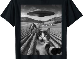 Cat Selfie With Alien UFO FunnyBigfoot Gifts For Men Women T-Shirt