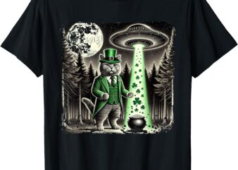 Cat St Patricks Day Cat Ufo Funny St Patricks Day Cat T-Shirt