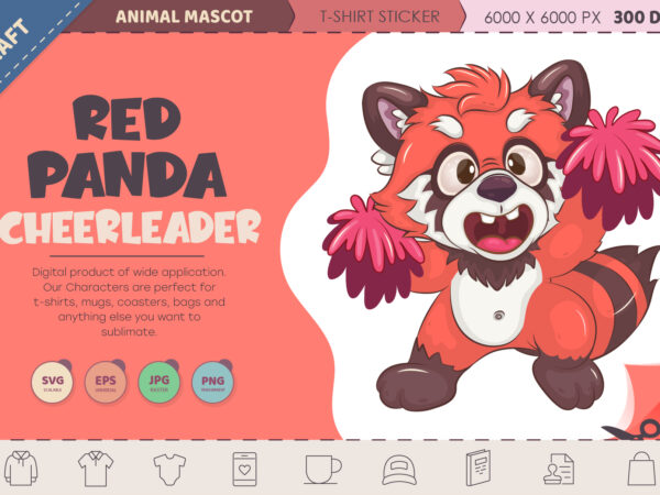 Cheerleader red panda cartoon. t-shirt, png, svg.