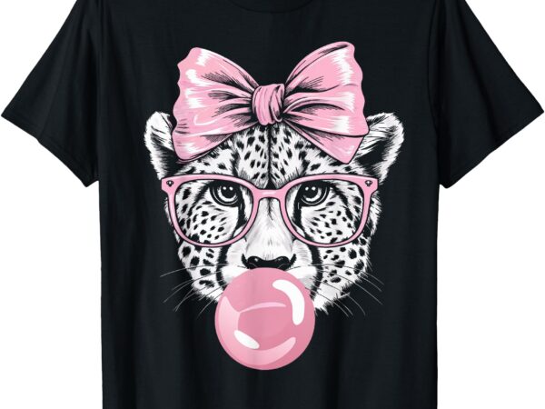 Cheetah wearing glasses and blowing pink bubble gum t-shirt