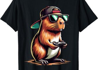 Cool Capybara Playing Video Games. Funny Gamer Capybara T-Shirt