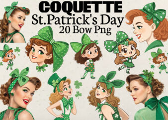 Coquette St.Patrick’s Bow Day T-shirt Bundle Coquette St.Patrick’s Bow Day Png Bundle