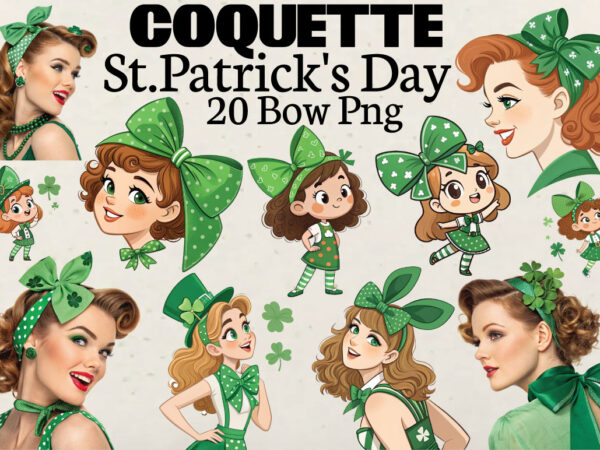 Coquette st.patrick’s bow day t-shirt bundle coquette st.patrick’s bow day png bundle