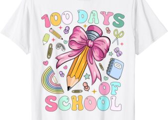 Cute 100 Days of School Girls Coquette Bow Teacher 100th Day T-Shirt