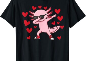 Cute Dabbing Axolotl Heart Valentine’s Day Girls Boys Kids T-Shirt