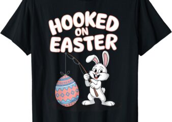 Cute Easter Bunny Fishing for Eggs Fun Holiday Art T-Shirt