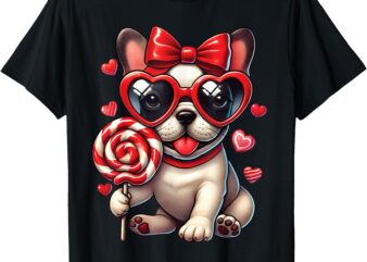 Cute French Bulldog Valentine’s Day Heart Bow Dog Lovers T-Shirt