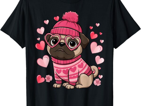 Cute pug red hearts couples happy valentines day t-shirt