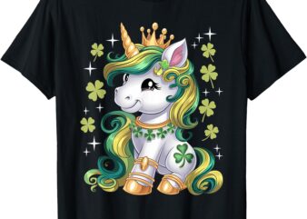 Cute Unicorn Shamrock St Patricks Day Lepricorn Girls Kids T-Shirt