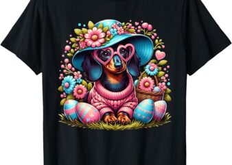 Dachshund Weiner Dog Floral Eggs Easter Day Dog Lover T-Shirt