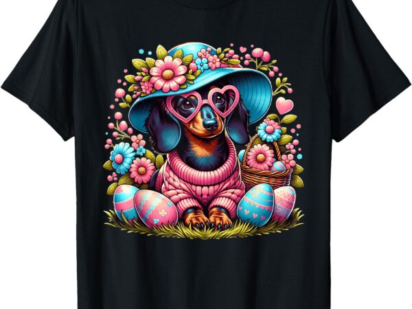 Dachshund weiner dog floral eggs easter day dog lover t-shirt