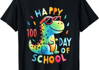 Dino Happy 100th Day Of School Tie Dye Rainbow 100 Days kids T-Shirt