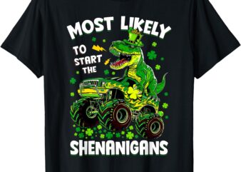 Dinosaur Monster Truck Shenanigans St Patricks Day Boys T-Shirt