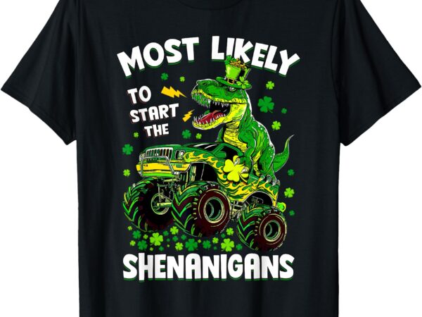 Dinosaur monster truck shenanigans st patricks day boys t-shirt