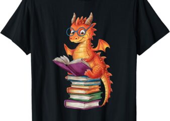 Dragon and Books Nerds Cute Dragon Reading a Book Book Lover T-Shirt