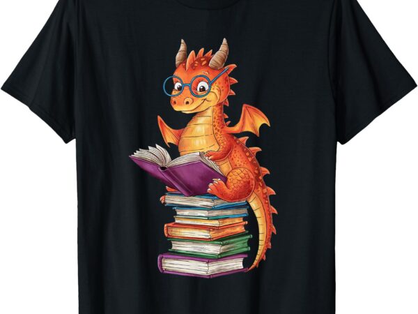 Dragon and books nerds cute dragon reading a book book lover t-shirt