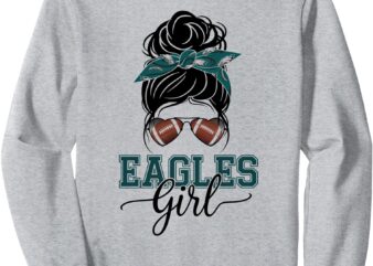 Eagles Girl Messy Bun Women Men Girls Boys Kids Youth Sweatshirt