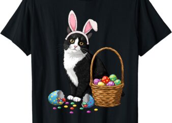 Easter Day Cat Bunny Ears Eggs Graphic Men Women Kids Funny T-Shirt