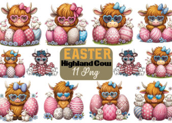 Easter highland cow t-shirt bundle easter highland cow png bundle