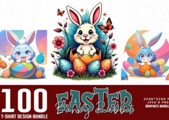 Vintage colour easter sunday rabbit bunny t-shirt design bundle of 100 designs – download instantly retro vintage mega bundle