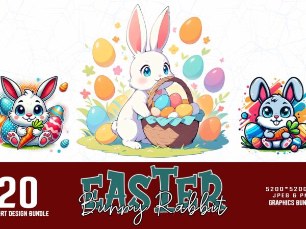 Vintage colour easter sunday bunny rabbit t-shirt design bundle of 20 designs – download instantly retro vintage bundle