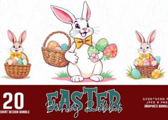 Popular Groovy Easter Sunday Bunny Rabbit t-shirt design bundle of 20 designs – download instantly