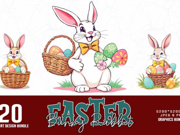 Popular groovy easter sunday bunny rabbit t-shirt design bundle of 20 designs – download instantly