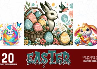 Trendy Retro Vintage Easter Sunday Bunny Rabbit t-shirt design bundle of 20 designs – download instantly for Print