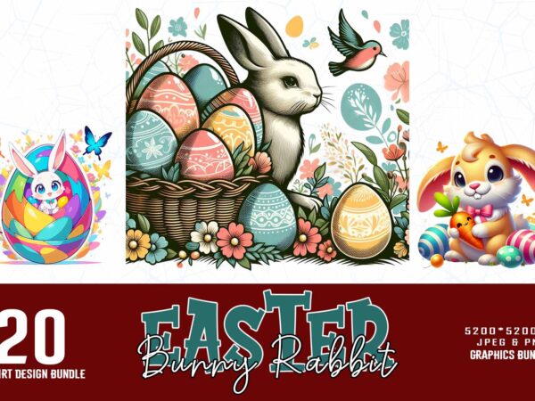 Trendy retro vintage easter sunday bunny rabbit t-shirt design bundle of 20 designs – download instantly for print